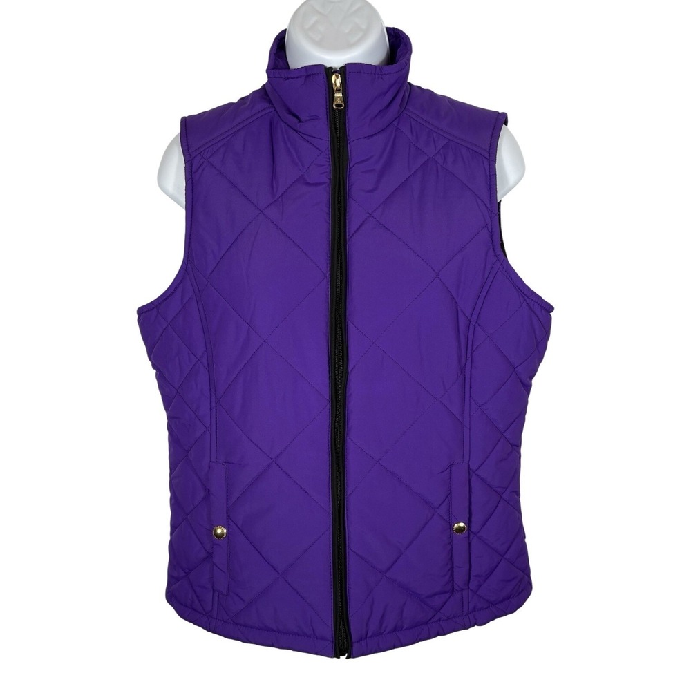 Lauren Ralph Lauren Womens Full Zip Vest Medium Quilted Puffer Purple - 486